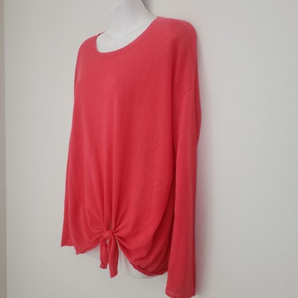 Loft Linen Blend Knit Top Medium Orange Summer Breezy Beachy Flowy Coastal - Picture 6 of 8